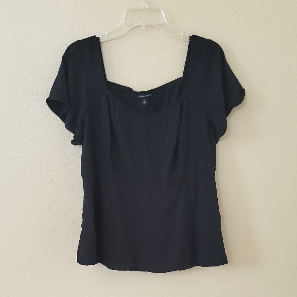 Torrid Womens Black Challis Sweetheart Peplum Flutter Sleeve Blouse - Size 1X